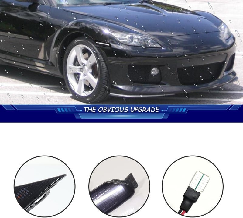 TurningMax For 2004 2005 2006 2007 2008 Mazda RX-8 RX8 Front Bumper Side Marker lights Smoked Lens White LED F151-51-120E, F151-51-130E - Image 2